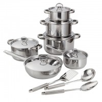 15pcs Non-Stick Stainless Steel Cookware Set with SS Lid