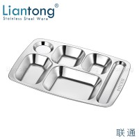 Liantong Factory School Canteen 6 compartment divided plate stainless steel201/304 mess lunch dinner snack fast food tray