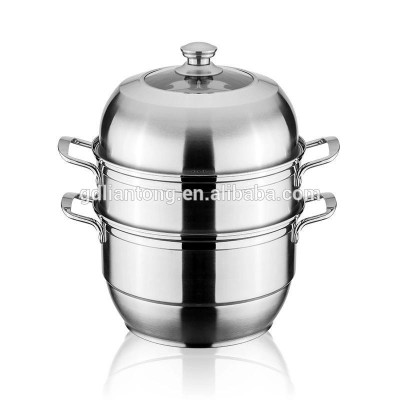 High quality exported Stainless steel 2 tier cooking steamer stock pot with visible lid