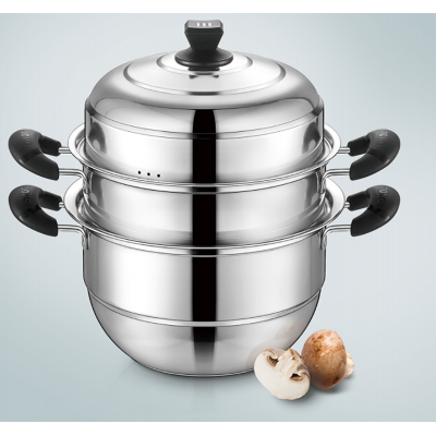 Factory wholesale  Stainless steel SS410 cooking pot 3 tier steam pot 30cm 32cm  34cm 36cm