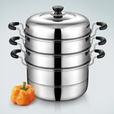 Factory wholesale  Stainless steel SS201  steam pot 3 tier large cooking pot with visible cover  28-36cm