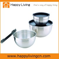 Household items made china stainless steel round mixing bowl with black Plastic Lid