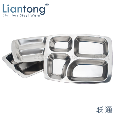 Restaurant School Canteen 4 compartment divided stainless steel mess lunch dinner snack plate fast food container tray